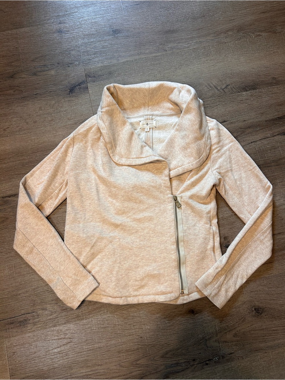 Lou & Grey Womens Moto Jacket Size S Beige Oatmeal Heather Asym Zip